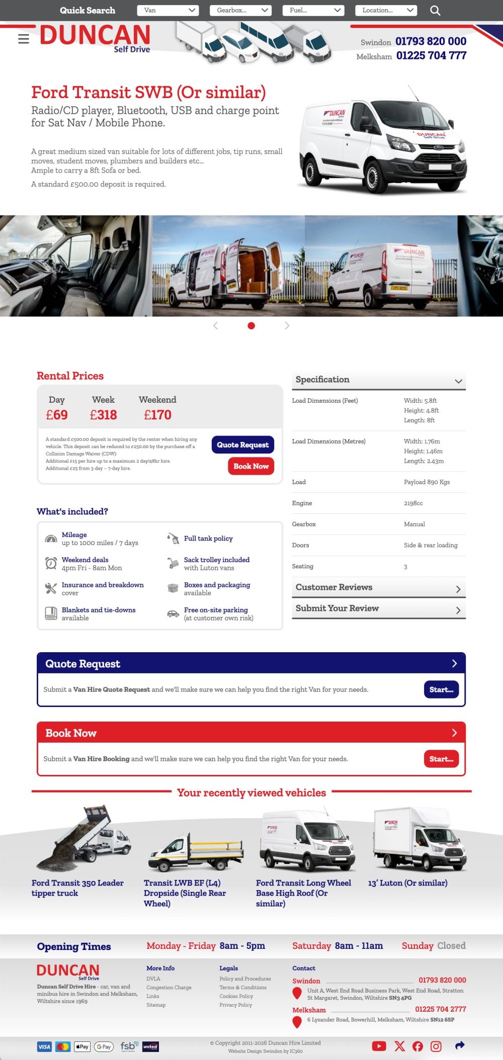 Van hire details